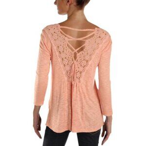 Jessica Simpson Top Murielle Crochet Lace Trim Knit Tie Back Popover Womens Sm
